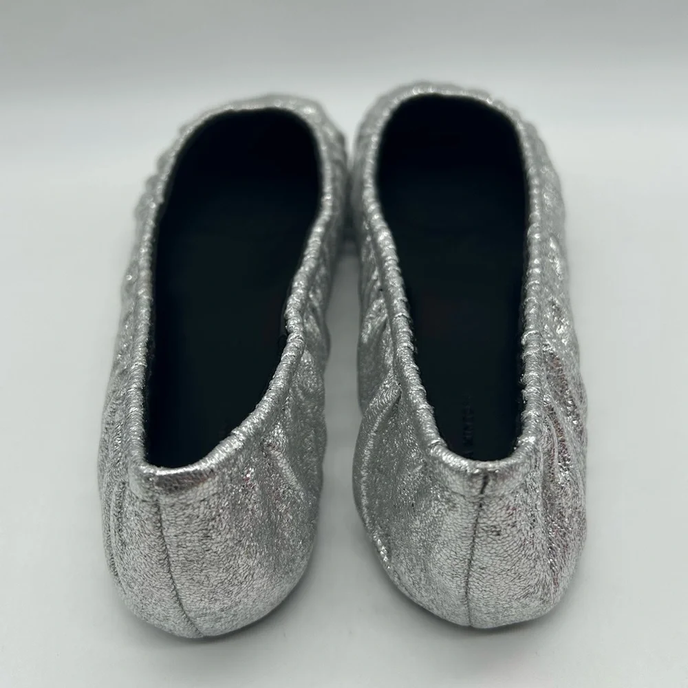Rebecca Minkoff Ruched Silver Metallic Ballerina Flats Size 8.5 NEW With Box
